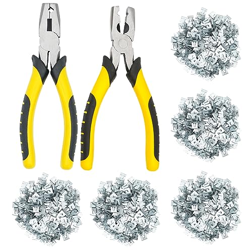 1500pcs Wire Cage Buckle Clips J Clips for Wire Cages with Pliers | Fasten Clips J Clips Snap Plier Tools for Chicken Cage，Heavy Duty, Save Effort and Sturdy, Widely Used
