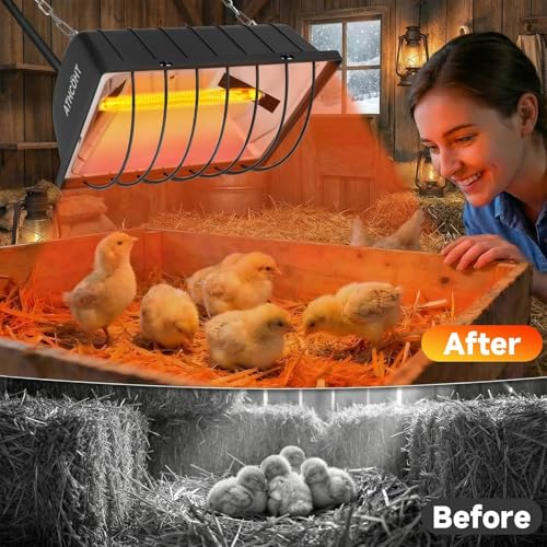 300W Heat Lamp for Chickens Brooder Heater 2PCS Chicken Coop Heater Upgraded 12000H Carbon Fiber Bulbs Adjustable 2 Mode Temp Safe Fire Proof Chicken Heating Plate UL-Certified for Poultry Duck Quail - size: Small(1 Frame + 2 Tubes)