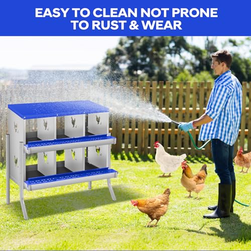 GarveeLife Chicken Nesting Box, 6 Compartments Nesting Box for Chickens, Two-Tier Galvanized Steel Chicken Egg Laying Box with Large Vented Holes Wall Mounting for Easy Egg Collection - color: Blue | 6 Compartments