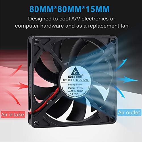 GDSTIME 80mm x 80mm x 15mm 12V Brushless DC Cooling Computer Case Fan 2Pin | Slim PC Fan, for SFX, HTPC, Small Form Factor Power Supply - 80x80x15mm, 8015 - size: 80x80x15mm
