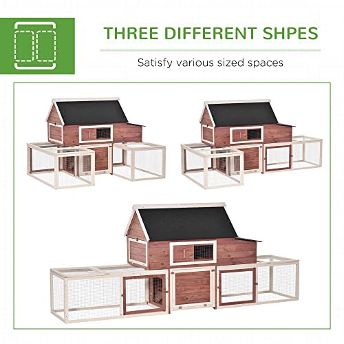 PawHut 114" Chicken Coop Wooden, Customizable Outdoor Chicken Cage Poultry Hen House with Nesting Box, Double Runs, Asphalt Roof, Ramp, for Garden Backyard | Outdoor Chicken Cage, Poultry Hen House, Asphalt Roof, Ramp, for Garden Backyard