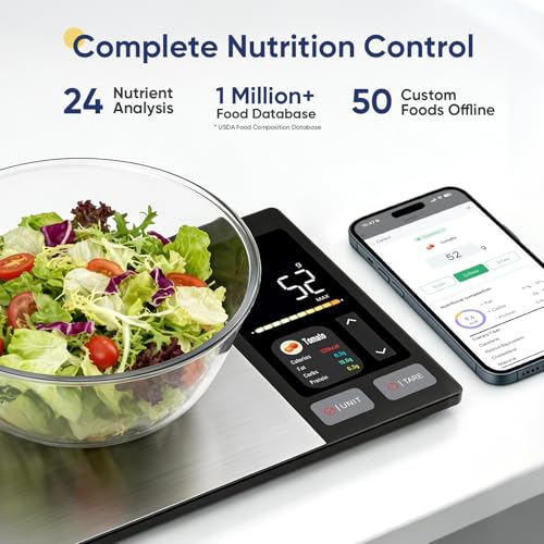 Smart Food Scale with Nutritional Calculator, Free APP with 24 Nutrients | Supports Tracking Calories, Macro - Stainless Steel Digital Food Scale for Meal Prep Weight Loss, Grams/Ounces, 11lb Capacity