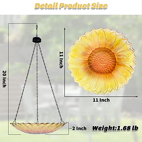 Hanging Glass Bird Bath Sunflower Outdoor Birdfeeder Garden Decor | 11-inch Hanging Glass Bird Bath and birdfeeder with Water Ripple Rim for Outdoor Yard Patio Decor, Bird Drinking and Bathing - color: Orange