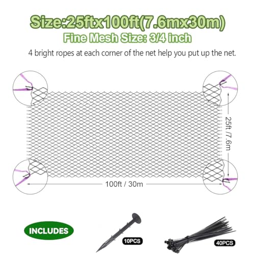 OGORI 25' x 100' Bird Netting Heavy Duty Nylon 3/4" Mesh Garden Netting Protect Fruit Trees, Plants and Vegetables - size: 25'×100'-3/4''