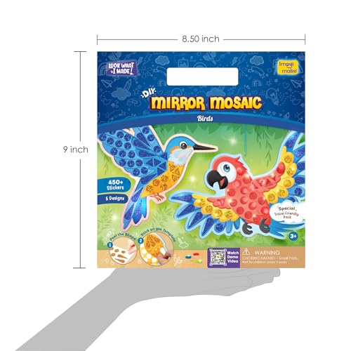 Imagimake Mirror Mosaic - Birds, 5 Templates, 450+ Stickers | Mess-Free Craft Activity, Screen-Free Creative Art Kit for Kids, Birthday Gift for Boys & Girls Ages 3,4,5,6,7 Years Old - style: 6. Birds