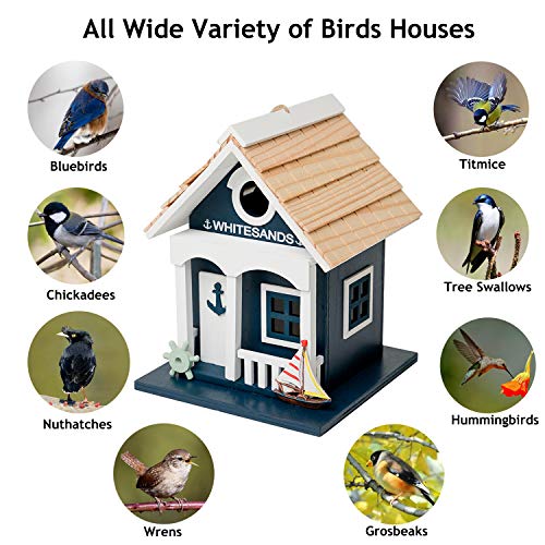 MEWANG Hanging Wooden Bird House for Outdoor, Perfect for Wild Birds - Eye-Catching Green Beach Condo, 9.1 Inches Tall - color: green