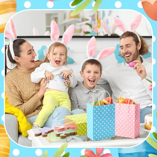 Yeaqee 50 Pieces Pastel Paper Bags with Handle Easter Gift Bags Bulk Polka Dot Candy Goodies for Easter Party Favor Supplies