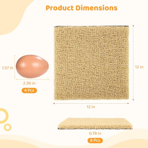 8 Pack Chicken Nesting Pads, Washable Nesting Box Liners for Chicken Coop, Reusable Plastic Nest Box Pads with 4 Pcs Fake Wooden Eggs, Chicken Laying Mats, 12×12×0.8 inch - color: Khaki x 8
