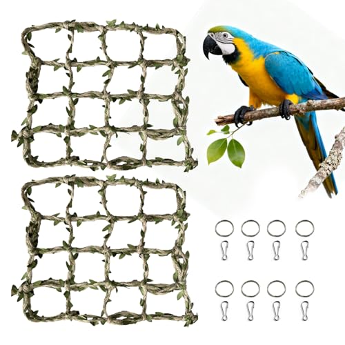 2 Packs Pet Bird Climbing Rope Net Small Animal Rope Net Bird Climbing Net for Rats Parakeet Cockatiel Cockatoo Conure African Grey Budgie (M 15.75 * 15.75inch) - size: M