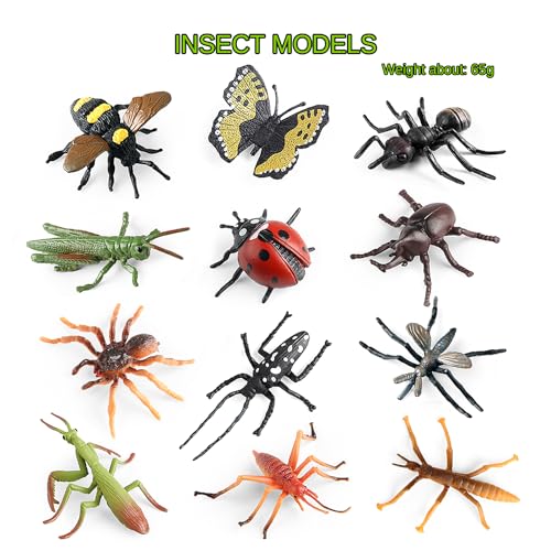 20Pcs Realistic Insect Toys Set with Flower and Bug Figures for Kid | Fake Bug Toys, Ideal for Halloween, Birthday Party Favors, Cupcake Topper, Education, April Fool's Day Prank Gifts, Non-toxic - style: Insect