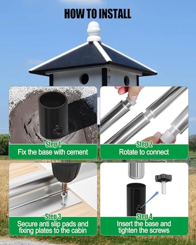 15FT Telescoping Stainless Steel Bat House Pole Kit with Ground Socket | Adjustable 5-Section Stainless Steel Pole with Ground Socket for Purple Martin Houses, Birdhouses and Outdoor Wildlife Mounti