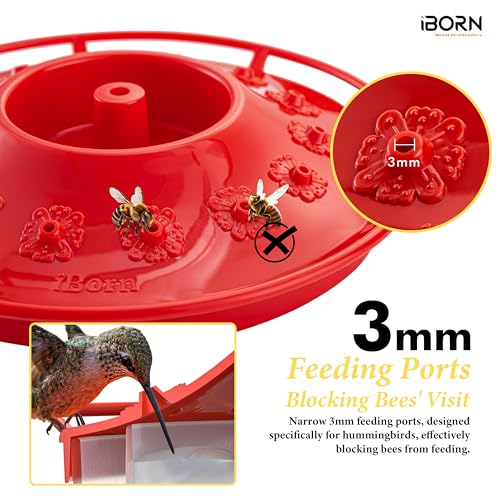 Hummingbird Feeder for Outdoor, Bee Ant Resistant, Flat, Plastic, 2 PK, Red | BPA free, 14 Feeding Ports, 13 OZ, 1.2LB,No Leak, Easy to Clean and Refilling, Hanging - style: 2 Pack