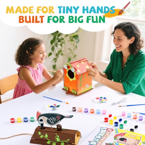 JMMICO Paint Your Own BirdHouses, Wooden Painting Crafts Kits for Kids, Wooden Woodpecker Doorbell & DIY Bird House for Outside, Arts and Crafts for Kids, Easter Gifts for 8-12 Year Old Girls Boys - size: 2PCS