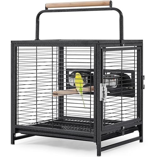 Yaheetech 25.5" Small Bird Cage, Wrought Iron Bird Travel Cage with Wooden Perch Handle & Seed Guard for Conures, Budgies, Lovebirds & Small to Medium Birds