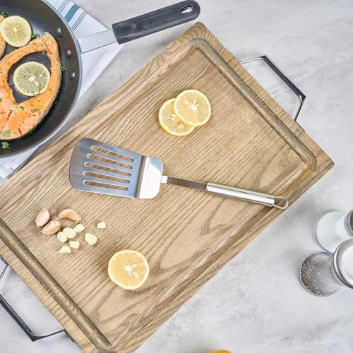 Restaurantware 12.5 in Stainless Steel Slotted Turner - German Standard Heat Resisant Metal Spatula with Ergonomic Handle, Dishwasher Safe - Kitchen Turner for Grilling, BBQ, Frying - size: Steel Slotted Spatula