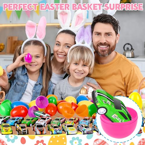 Seifar 24Pack Prefilled Easter Eggs with Pull Back Cars,Mini Race Car Prefilled Easter Basket Stuffers Gifts Party Favors for Classroom Prizes Goodie Bag Egg Hunt - style: racing