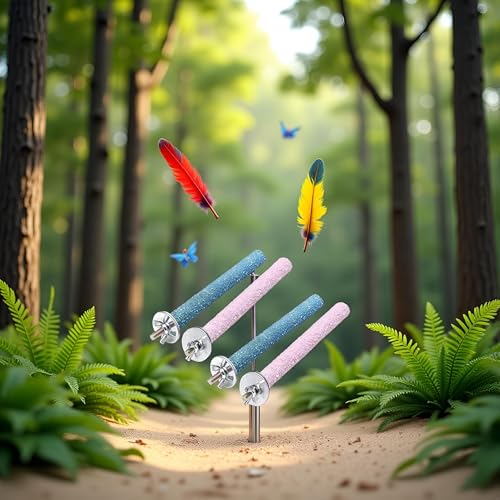 4 Pcs Bird Perch Stand Toy,Random Bird Perch Stand Toy Wood Parrot Grinding Claw Sticks Sanded Cage Toy for Parakeets Finches Parakeet Toys, Sanded Surface Cage Accessories for Parakeets Finches