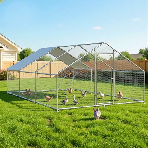 Large Chicken Run 13.1 x 19.7 x 6.4 FT Chicken Coop with Cover | Reinforced frame, Walk-in Chicken Coop, Roosting Perch, Waterproof Cover, Side Hardware Cloth, Backyard & Farm Use - size: 236.2"L x 157.5"W x 78.0"H