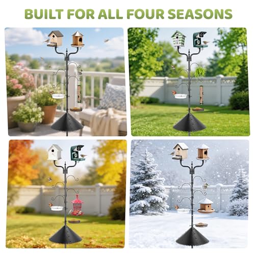 Upgraded Bird House Pole Squirrel Proof,Heavy Duty Bird Feeder Pole with Squirrel Baffle,4 Hooks,Wind-Resistant Water Bowl,Mesh Tray,Y-Shape Platform for Yard Garden Backyard(Not Include Birdhouse) - size: With Baffle