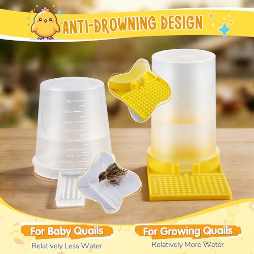 2 Pack Quail Water Feeder, Anti Drowning Design, 400ml | Ideal for Button Quail, Quails, Baby Chicks, Ducks, and Baby Birds - size: 2pack 400ml, style: 2pack Quail Water Feeder