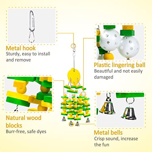 Large Bird Parrot Toys for Cockatoos African Grey Macaws Amazon Parrots | MEWTOGO, Brightly Colored, Appealing to Birds, Natural Wood, Bird Gifts, Lemon Style - color: Yellow