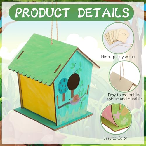 DoubleFill 60 Pcs Wooden Bird Houses Bulk for Kids Unfinished Wood Birdhouses for Children Wood Craft Project Kits for DIY Wooden Arts and Crafts for Summer VBS Crafts