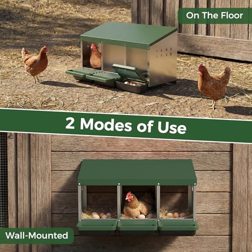 Garvee 3-Hole Chicken Nesting Box with Removable Lid, Metal Chicken Coop with Roll Away Design/Easy Egg Collection/Ventilation Holes, for Chicken Coops, Duck Coops and Hens (Green) - color: GREEN, size: 3-Hole