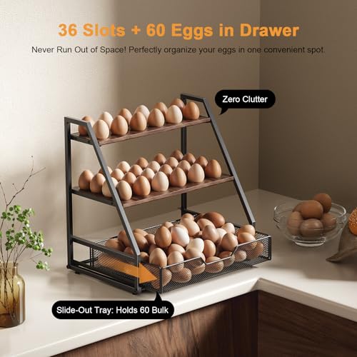 3-Tier Wooden Egg Holder with Basket, Holds 130+ Eggs | Sturdy wooden egg holder, holds 36+90 eggs, carry handle for easy gathering & transport. - size: 3 Tiers