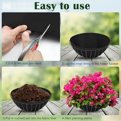 12x120 Inch Planter Liner Roll Fabric Planter Basket Liner Non Woven Black Felt Window Box Liners Coconut Fiber Liner Roll Replacement Hanging Basket Liner Coco for Plants Flower Outdoor Indoor Garden - size: 12 x 120 Inch