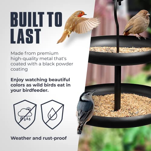 Monarch Abode Hanging Bird Feeder for Outdoors – Hanging Birdfeeder with Two Levels for Wild Birds, Matte Black Two-Tier Metal Decorative Wild Bird Feeder for Outside Garden Patio Deck Yard - color: Black, style: Two-Tier Bird Feeder