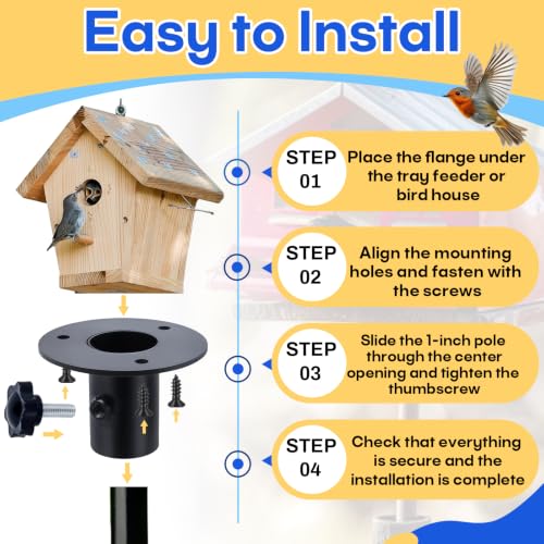 1202 Bird Feeder Pole Mounting Flange for Standard 1" Poles with Hardware | 3" Disc, Strong Steel Construction, for Tray Feeders, Bird Houses & Platform Feeders, Outdoor Use, Durable Steel with Coated
