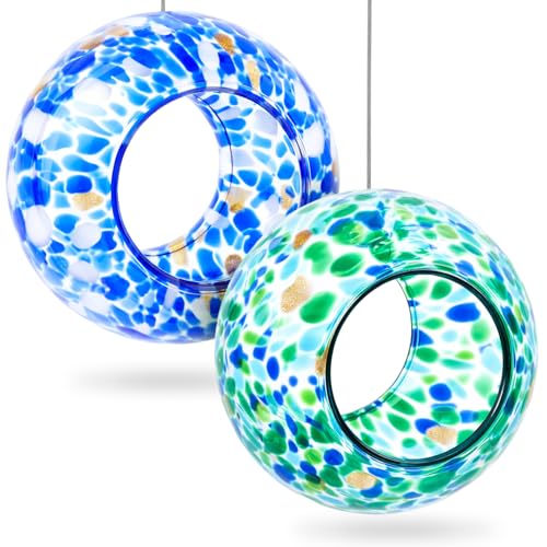 Patelai 2 Pcs Bird Feeder Mosaic Glass Hanging Bird Feeder Round Birdfeeder Fly Through Balcony Birdfeeder for Backyard Window Outdoor Garden Deck Porch Decorations, 6 Inch (Cute) - style: Cute
