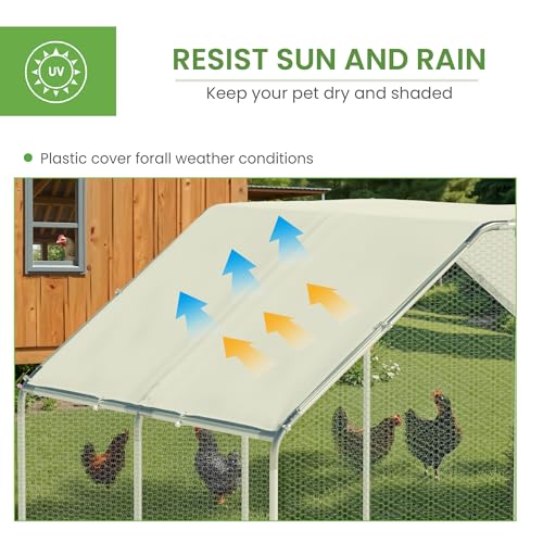 Large Metal Chicken Run, Chicken Coop with Lockable Door Flat Shape Walk-in Chicken Hen House with Waterproof & Anti-UV Cover for Duck Rabbit Habitat Cage Outdoor Poultry Cage for Yard Farm - size: 120.0"L x 79.2"W x 79.2"H