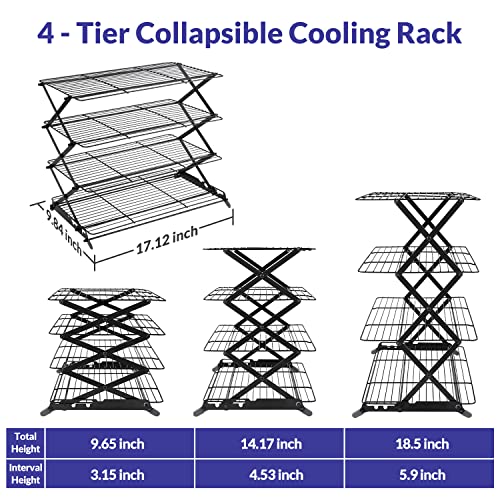 Geesta 2/3/4-Tier Upgraded Collapsible Cooling Rack with Adjustable 3 Setting Design Stackable Roasting Cooking Drying Wire Cooling Rack for Cookies Baking Gifts for Women - color: Black