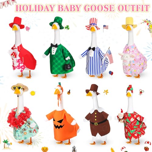 8 Set Boy Style Porch Goose Outfit 17inch, Seasonal Bundle | For Lawn Yard Decor, Seasonal Themes Include Fall Halloween Thanksgiving Christmas Valentines Easter Summer, Dress Hat Set - size: 17Inch, style: Boy Style