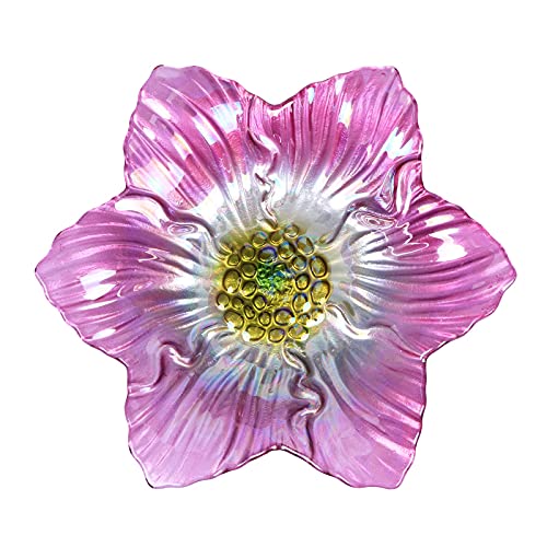 26" Glass Bird Bath, Outdoor Birdbath Bird Feeder Pink Flower Metal Stake | Bird Bath for Outside with Stable Metal Stake, Attracts Birds for Bathing and Adds Elegant Outdoor Garden Decor - color: Pink