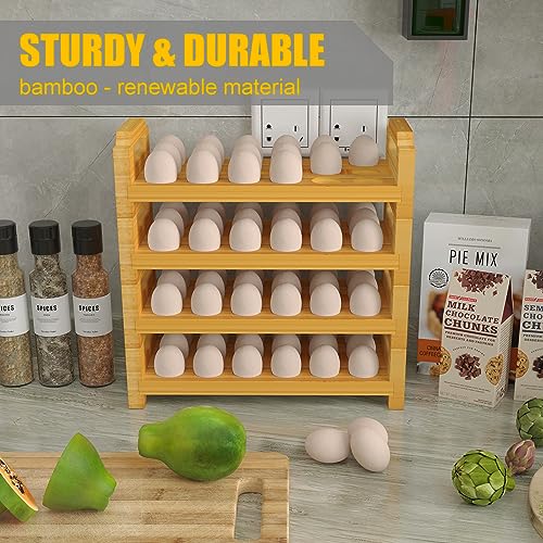 Bamboo Egg Holder Countertop - Stackable Design for Fresh Eggs, Farmhouse Egg Tray Storage Display Rack, Kitchen Counter Top Organizer Wooden Egg Stand, Fits Quail, Duck, Turkey, Chicken Eggs (Luxury) - style: Luxury