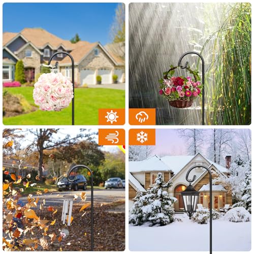 Gtongoko 32 Inch Shepherd Hooks for Outdoor 4 Pack, Adjustable Garden Hooks for Hanging Plants, Lanterns, Solar Lights, Mason Jars & Wedding Decor, Matte Black Decorative Shepherd’s Hooks