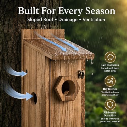 Bird House for Outside Hanging, Wooden Bluebird House with 3 Entrance Hole Sizes, Easy Clean Outdoor Birdhouse for Bluebirds Wrens Chickadees Finch Swallow, Ventilated Cedar Nesting Box - style: 1 Pack