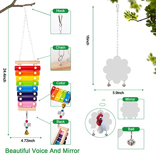 13PCS Chicken Toys for Coop Accessories - Chicken Xylophone Toy, Chicken Mirror, Chicken Ladder Bridge, Coop Swing, Vegetable Hanging Chicken Feeder, Chewing Foraging Toys, Gifts for Hens - size: 13pcs