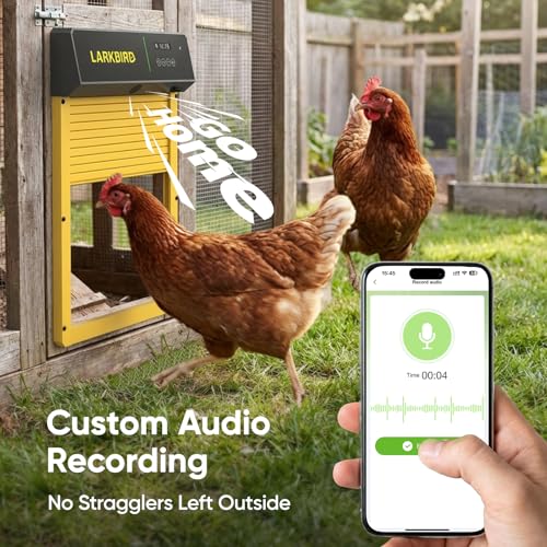 Larkbird Upgraded Automatic Chicken Coop Door Solar Powered, Yellow | Auto Chicken Door with Bluetooth App Control, Custom Audio Recording, Timer & Light Sensor, Anti-Pinch Design - color: Yellow