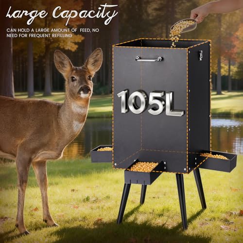 105L Deer Feeder Heavy Duty Galvanized Steel Gravity Deer Goat Feeder Weatherproof Wildlife Game Feeders Food Dispenser for Goats, Sheep, Horses, Wild Turkeys ﻿