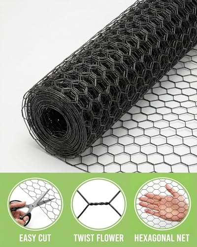 Black PVC Coated Chicken Wire, 36in x 50ft Poultry Netting Roll, 1 inch Hex Mesh Garden Fence for Chicken Coop, Rabbit Pen, Yard - size: 36 inchx50 Ft