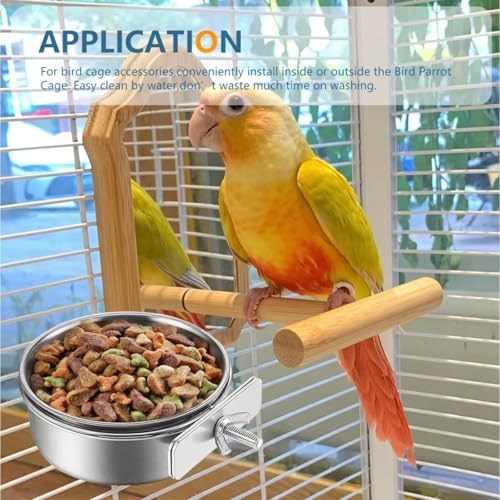 2Pcs Stainless Steel Bird Feeding Bowls, Parrot Food Water Feeder Cage Cup Holder Dia 3.93",4.72" - size: 3.93", 4.72"