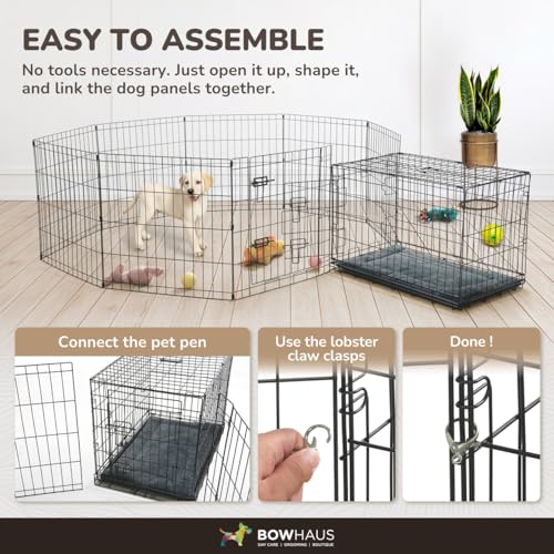 Foldable Outdoor/Indoor Pet Playpen with Gate, Available in 24 Inch Height Metal Portable Kennel, Heavy-Duty Exercise Fence Cage 8 Panels for Small Dog, Animals - style: 24 Inch