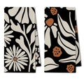 Abstract Boho Beige and Black Floral Kitchen Towels, Groovy 70s Retro Botanical Dish Towels Drying Cloth for Kitchen, Mid Century Modern Flower Hand Towels for Bathroom, 16x24 Inch Set of 2 - color: Black Beige