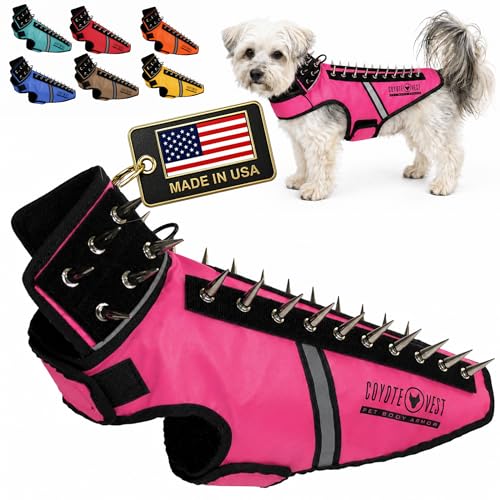 CoyoteVest SpikeVest Dog Harness, Made in the USA, S-Neon Pink | Stab-Resistant Protective Vest | Coyote Vest for Dogs | Defends Against Coyotes, Dogs, Birds of Prey | Reflective Safety - color: Neon Pink, size: Small