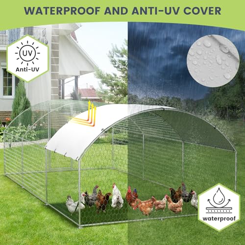 Large Chicken Coop for Yard, Large Metal Chicken Run, Walk-in Poultry Cage with Waterproof and Anti-Uv Cover for Outdoor Backyard Farm, Doom Roof, 9.8×13.1×6.6ft - size: 9.8×13.1×6.6FT