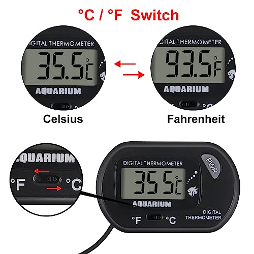 4Pack Aquarium Thermometer, Reptile Fish Tank Thermometer, Digital Thermometer, Terrarium Water Temperature Test, with Large LCD Display