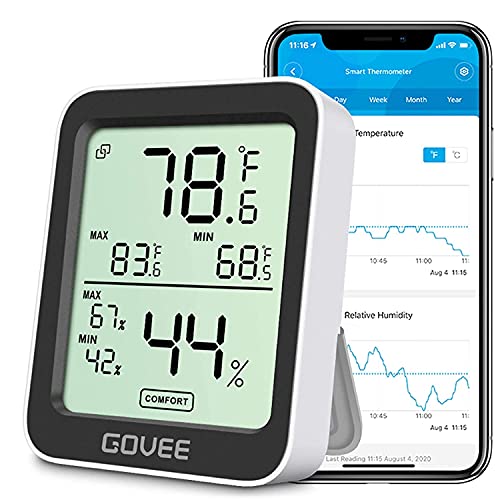 Govee Indoor Hygrometer Thermometer H5075 with Bluetooth App Control | Room Temperature Humidity Meter, 164ft Remote Monitor, Smart Alerts, 2 Years Data Storage Export, for Bedroom Wine Cellar - color: Black, size: 1 Pack